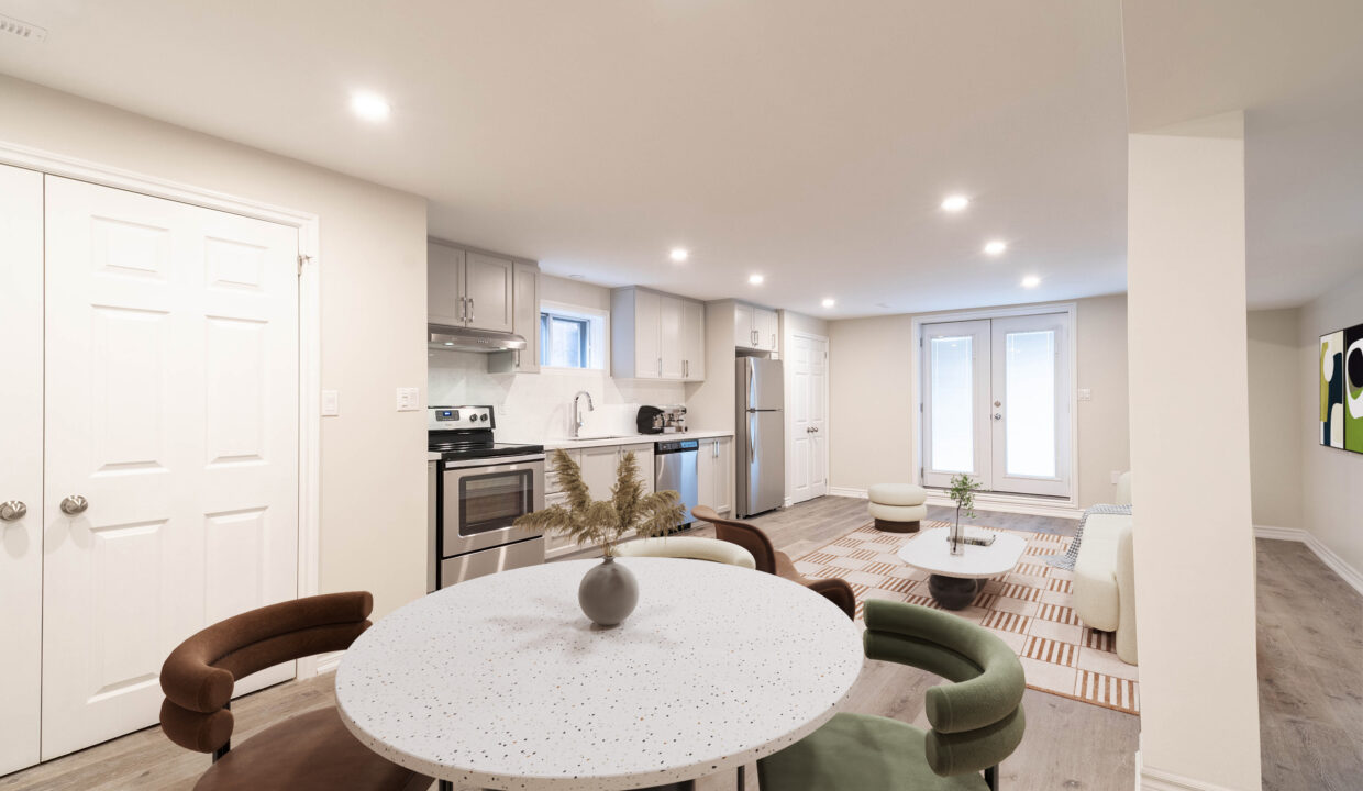 STAGED - Unit 2- 347 Clifton Downs - Basement Living room, dining room, kitchen 2_final